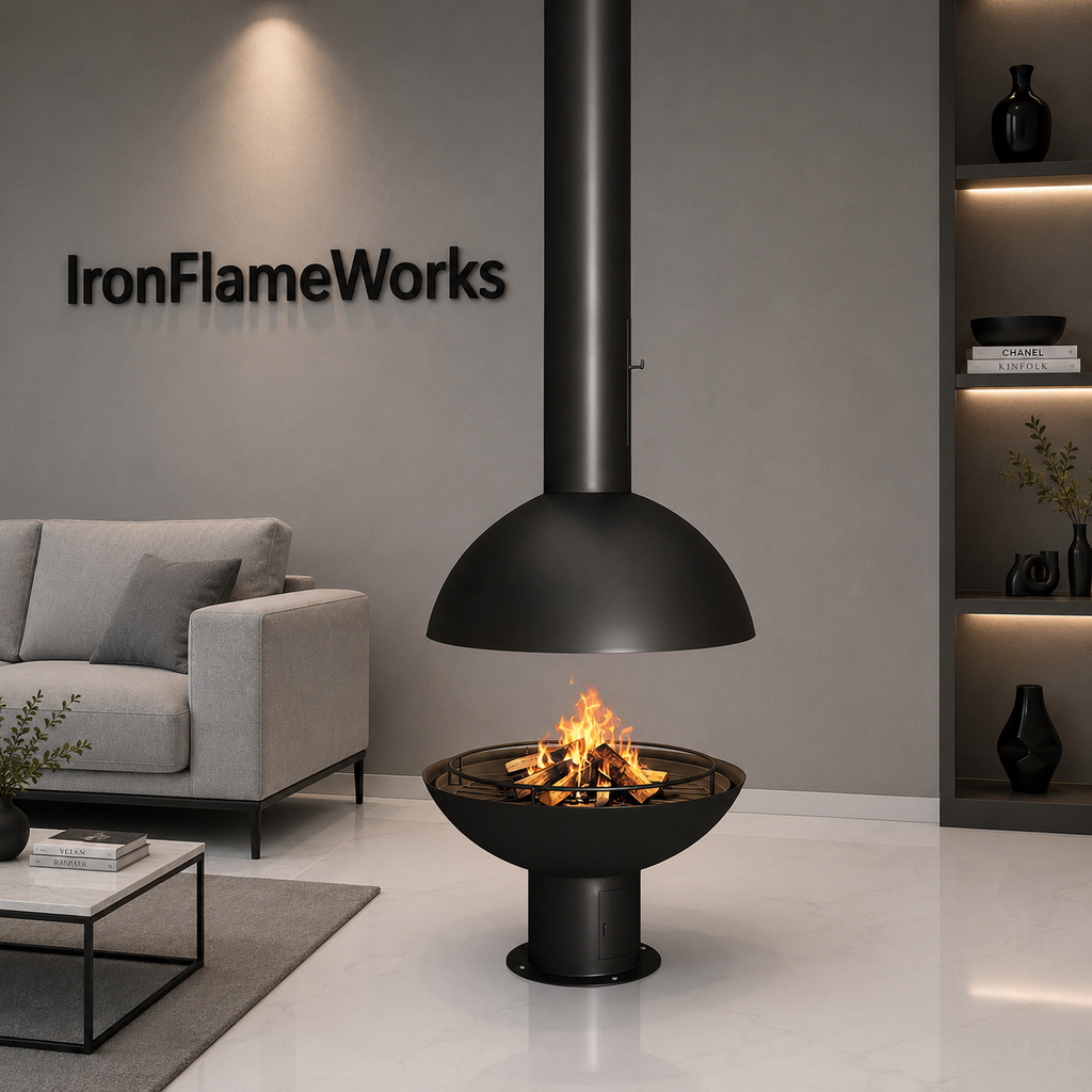 360° Panoramic Flame View Modern Wood Burning Fireplace