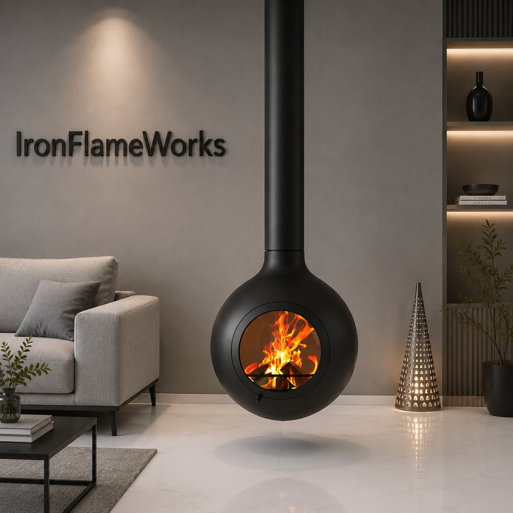 Round biota Floating Fireplace Indoor Ceiling Hanging Fireplace