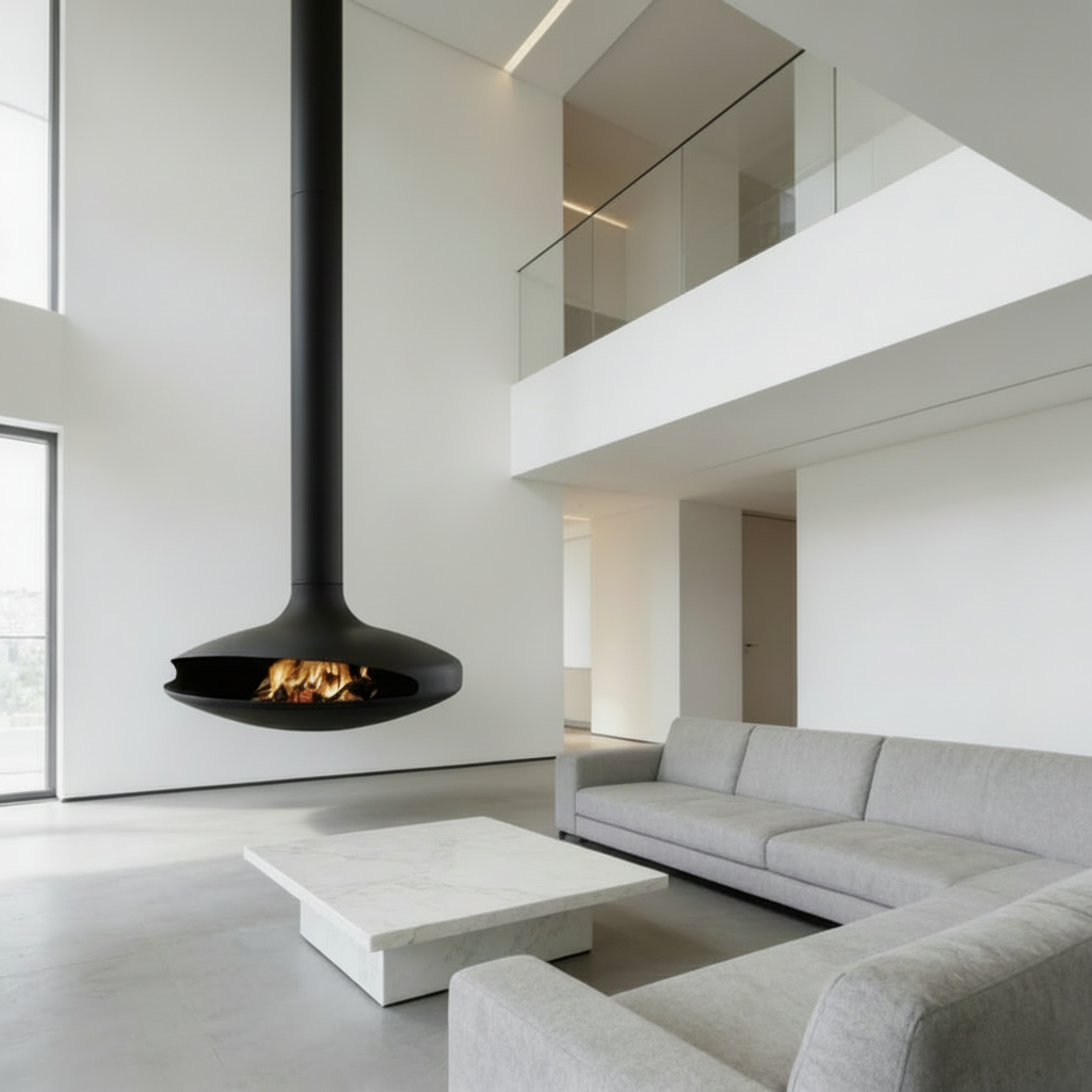Luxury 360 View Wood Burning Fireplace Custom Hanging Real Flame Fireplace