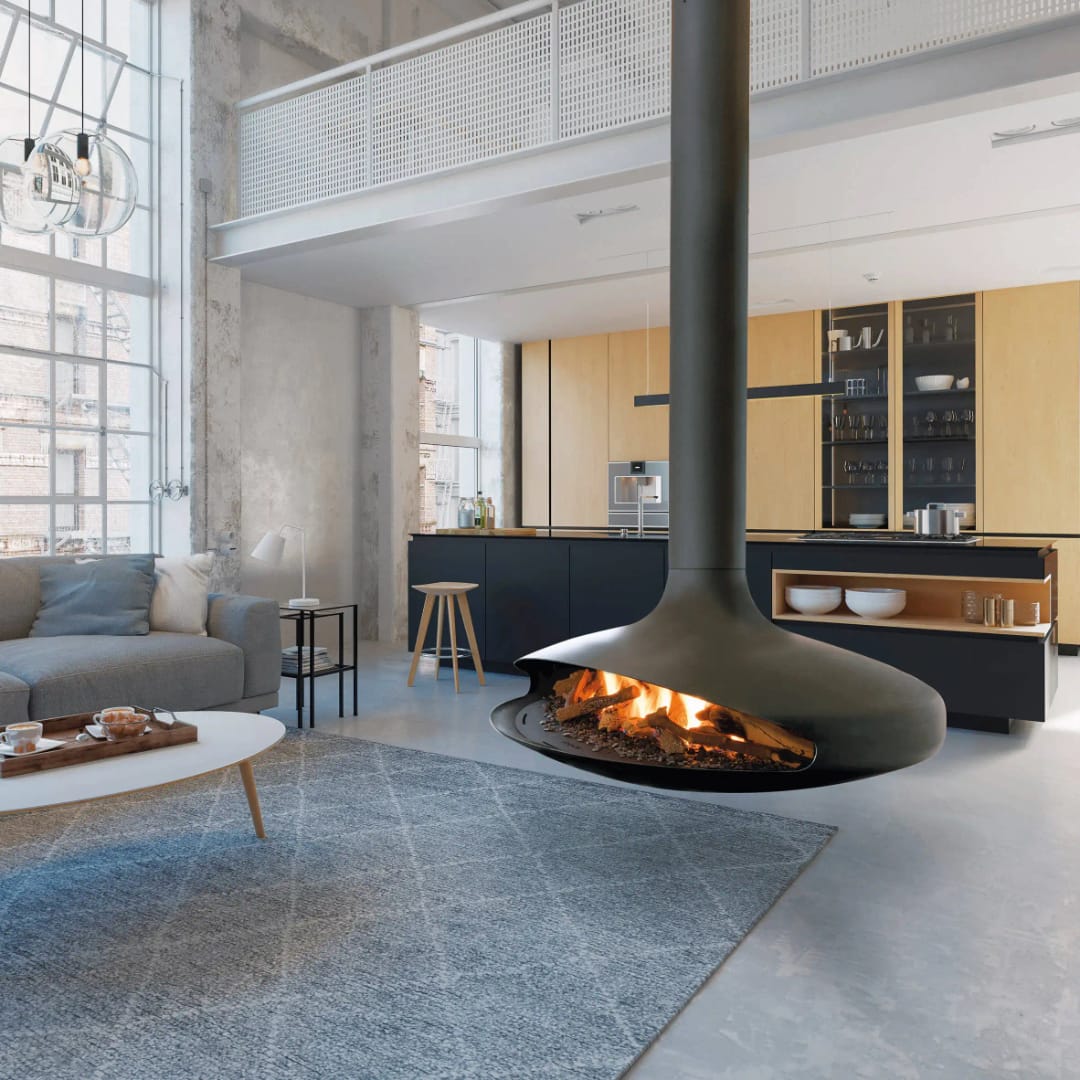 Luxury 360 View Wood Burning Fireplace Custom Hanging Real Flame Fireplace