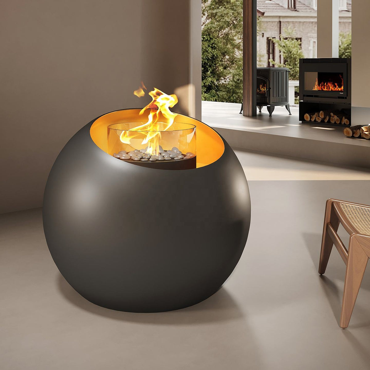Spherical Artistic Stainless Steel Fireplace Indoor Alcohol-burning Heating Fireplace