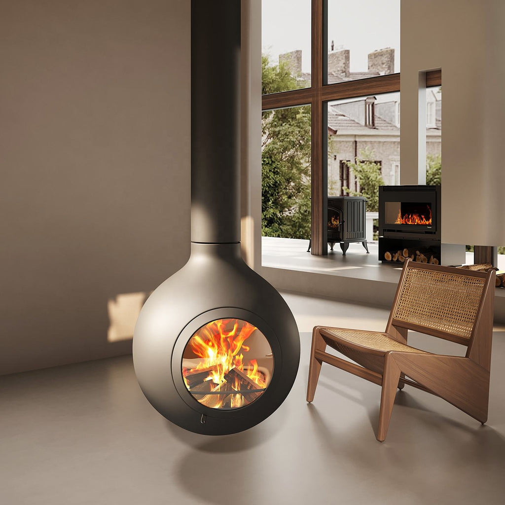 Round biota Floating Fireplace Indoor Ceiling Hanging Fireplace