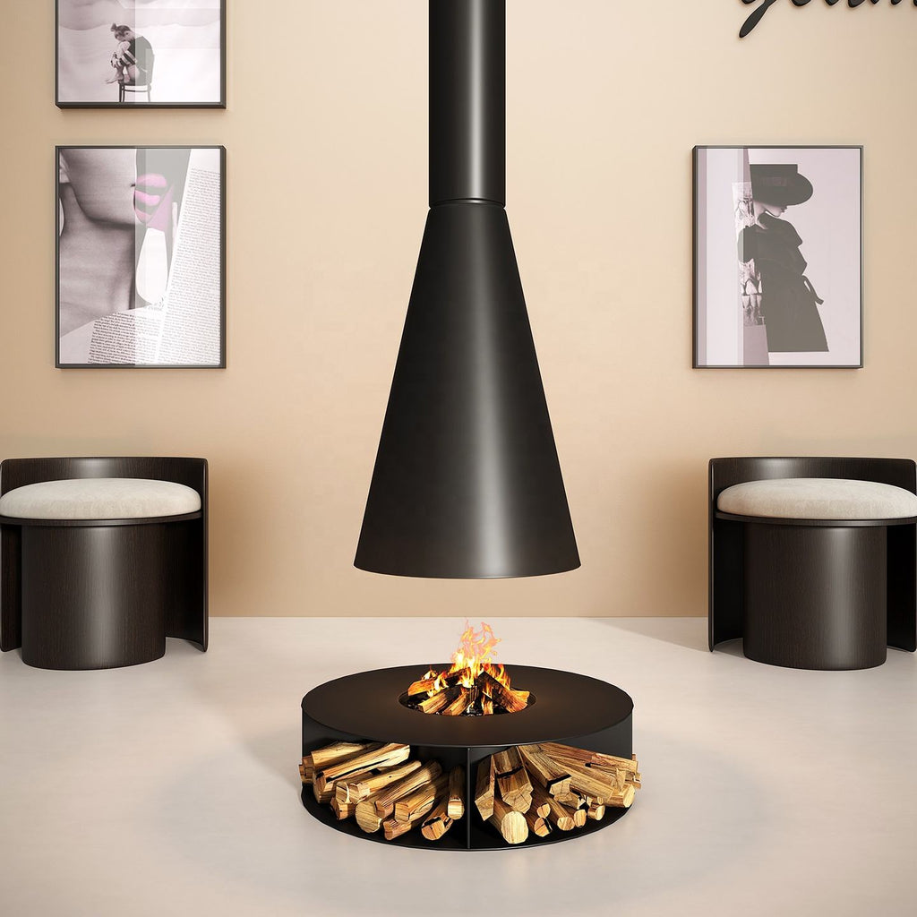 900mm Suspended Modern Ceiling-Mounted Wood Burning Fireplace