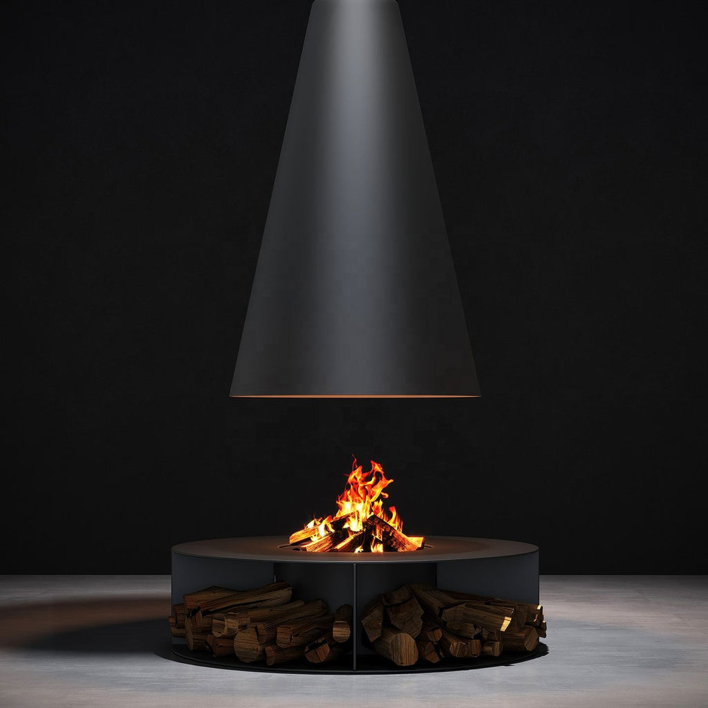 900mm Suspended Modern Ceiling-Mounted Wood Burning Fireplace