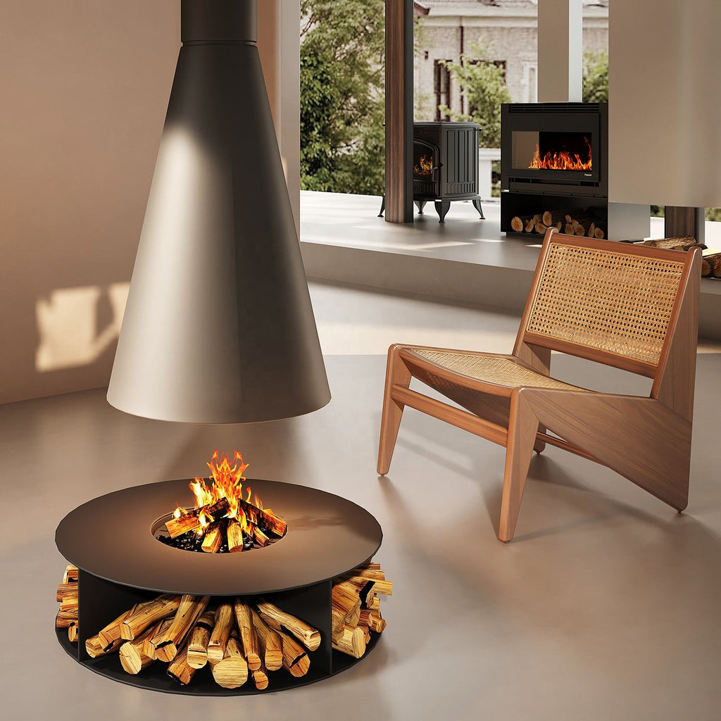 900mm Suspended Modern Ceiling-Mounted Wood Burning Fireplace