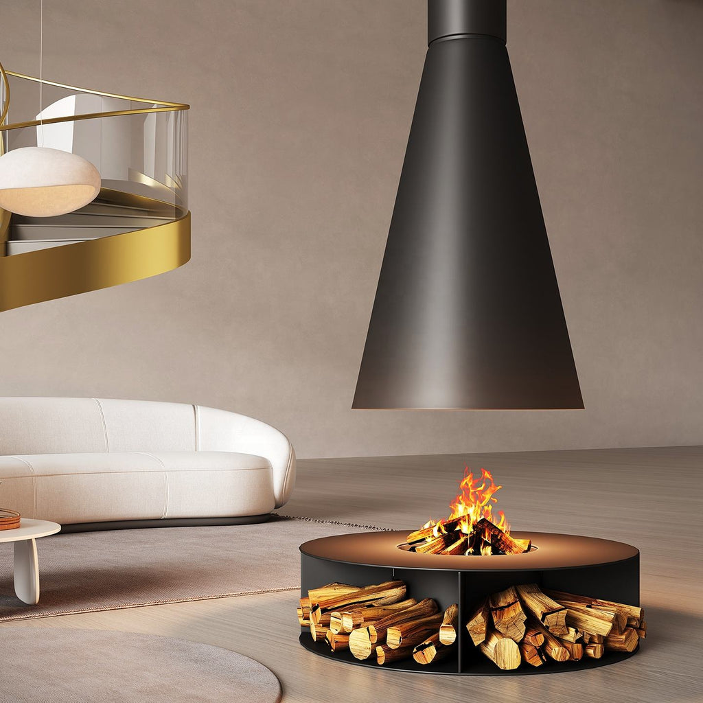 900mm Suspended Modern Ceiling-Mounted Wood Burning Fireplace