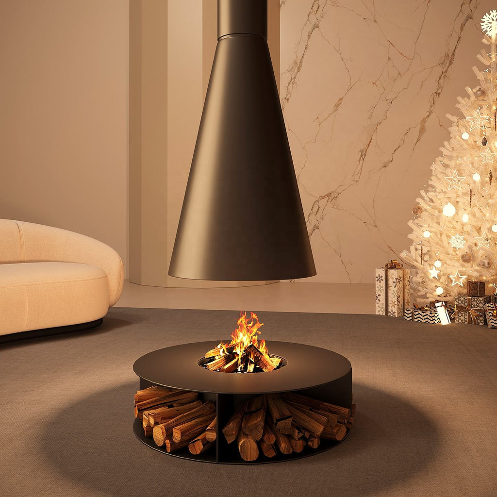 900mm Suspended Modern Ceiling-Mounted Wood Burning Fireplace