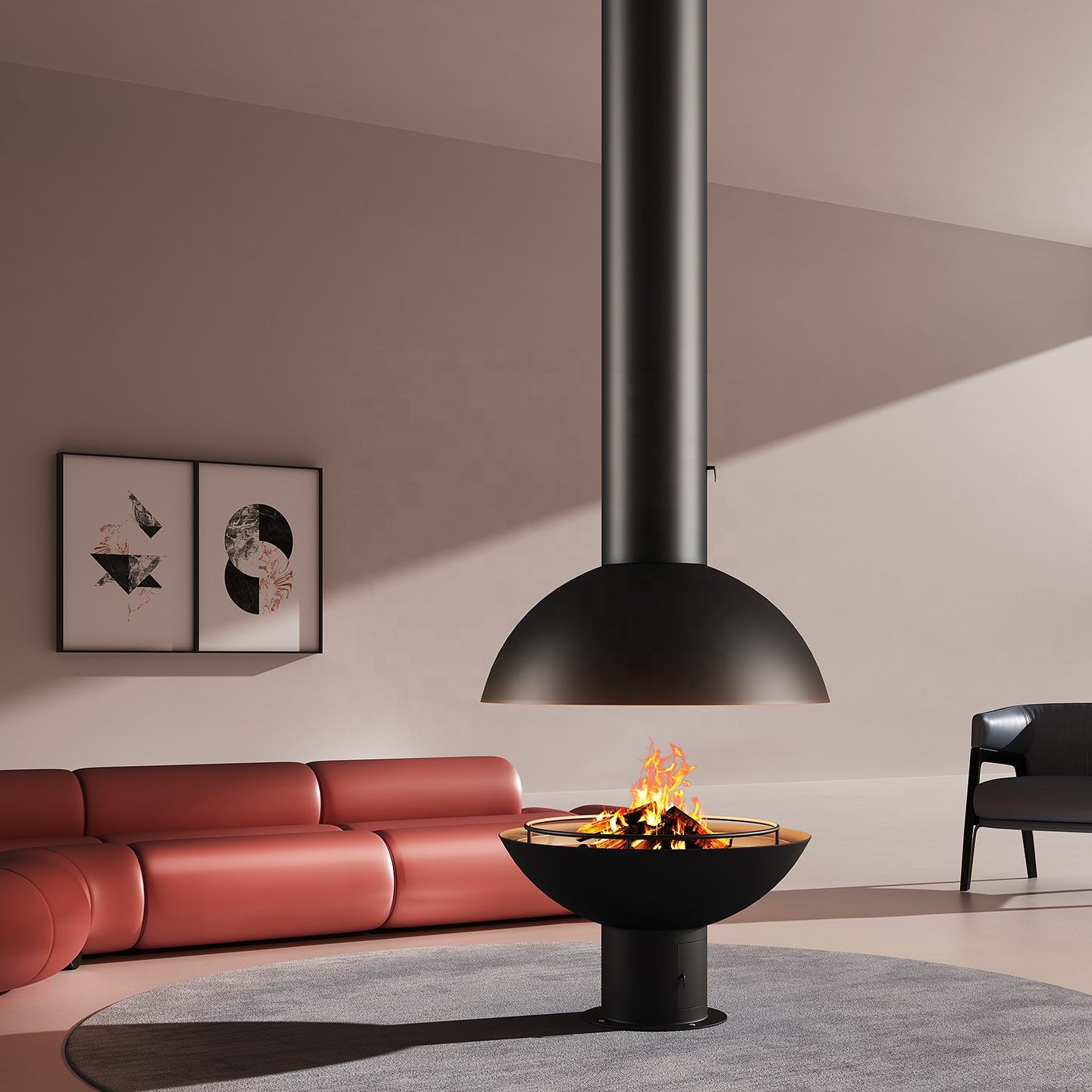 360° Panoramic Flame View Modern Wood Burning Fireplace