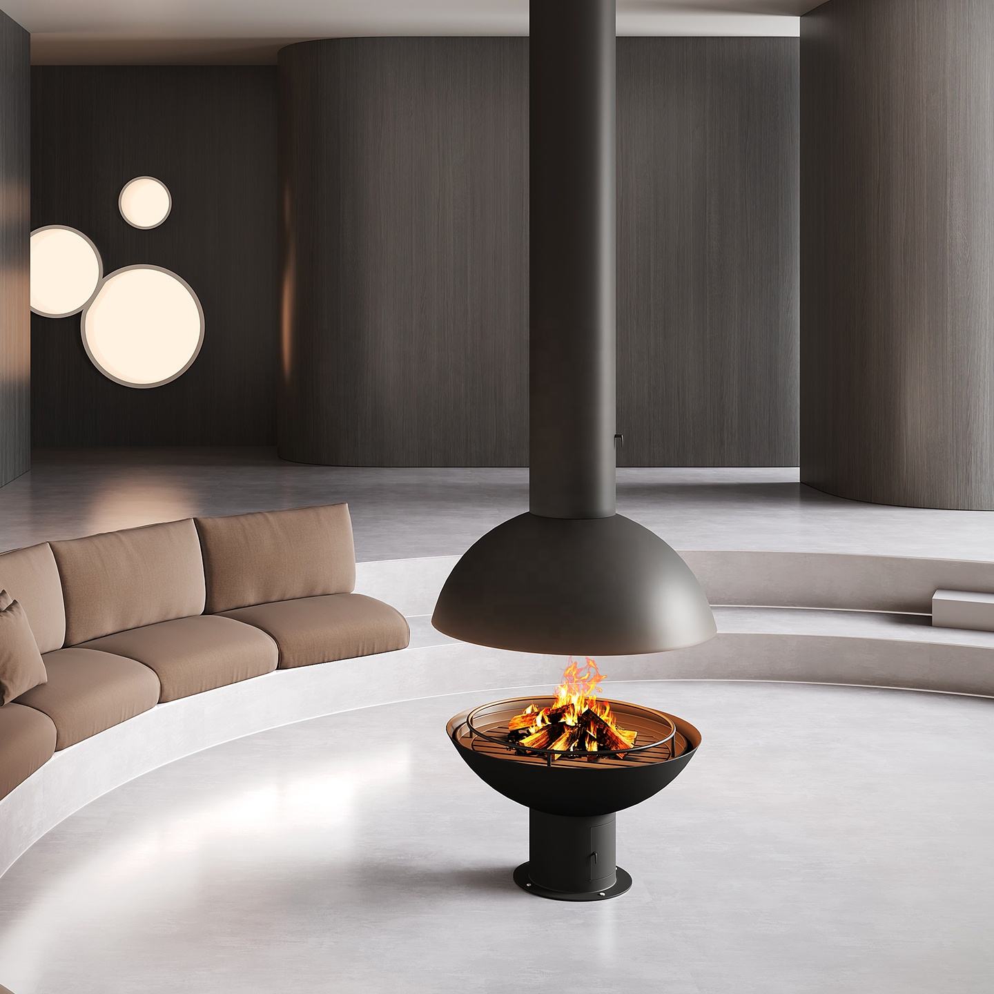 360° Panoramic Flame View Modern Wood Burning Fireplace