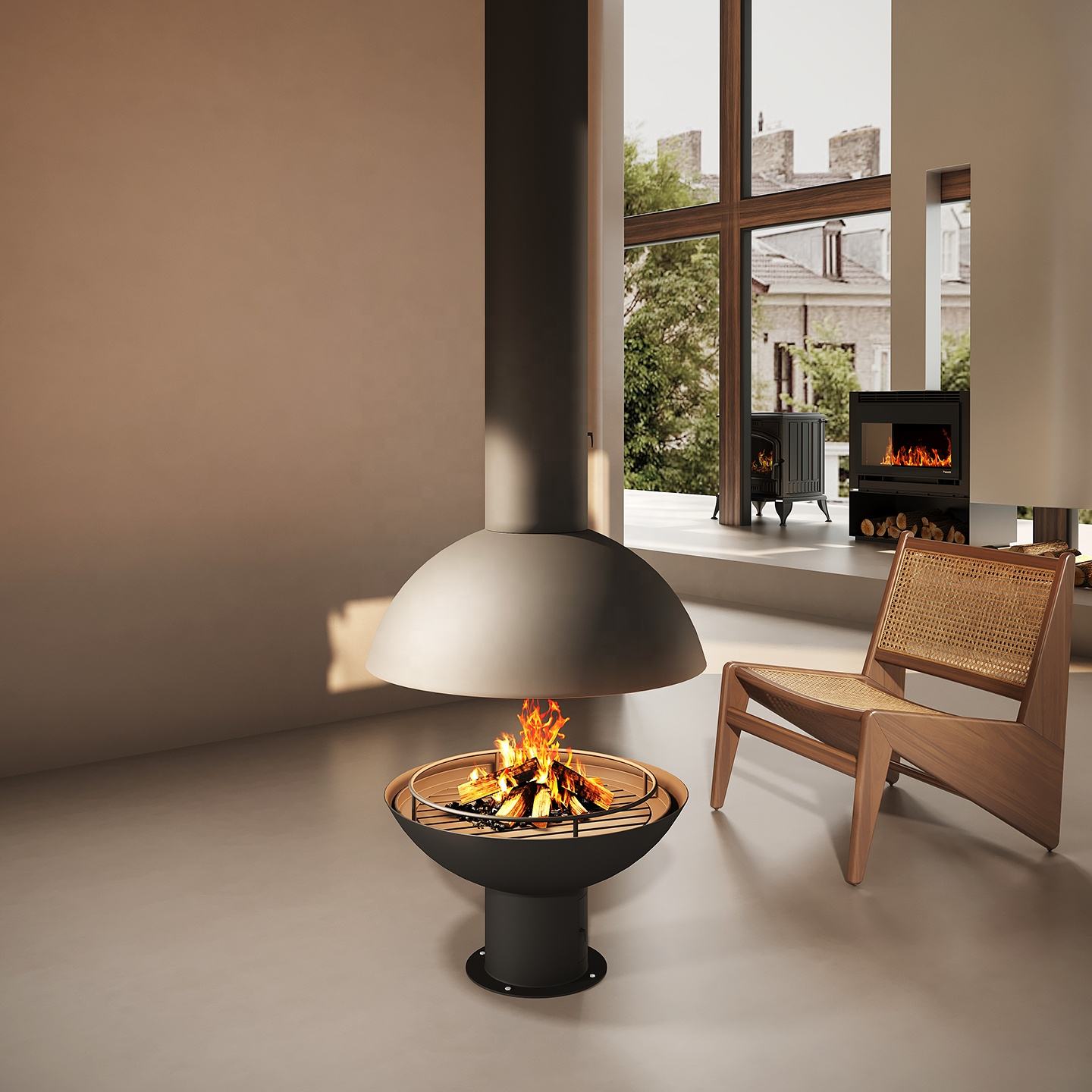 360° Panoramic Flame View Modern Wood Burning Fireplace