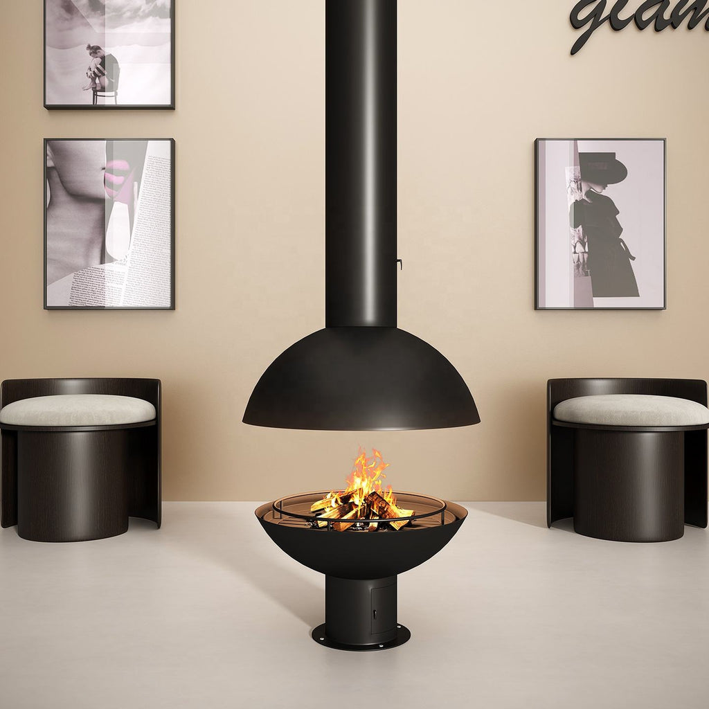360° Panoramic Flame View Modern Wood Burning Fireplace