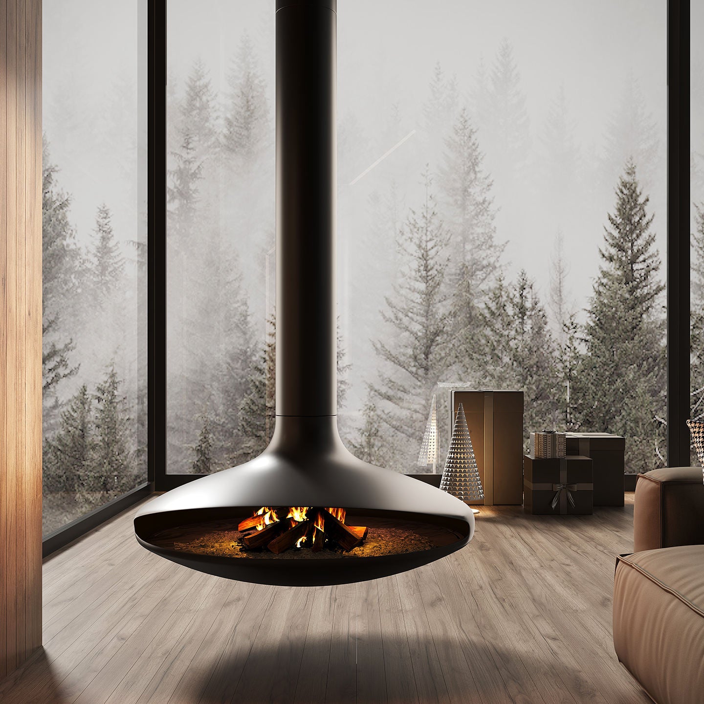 Luxury Wood Burning Fireplace Custom Hanging Real Flame Fireplace
