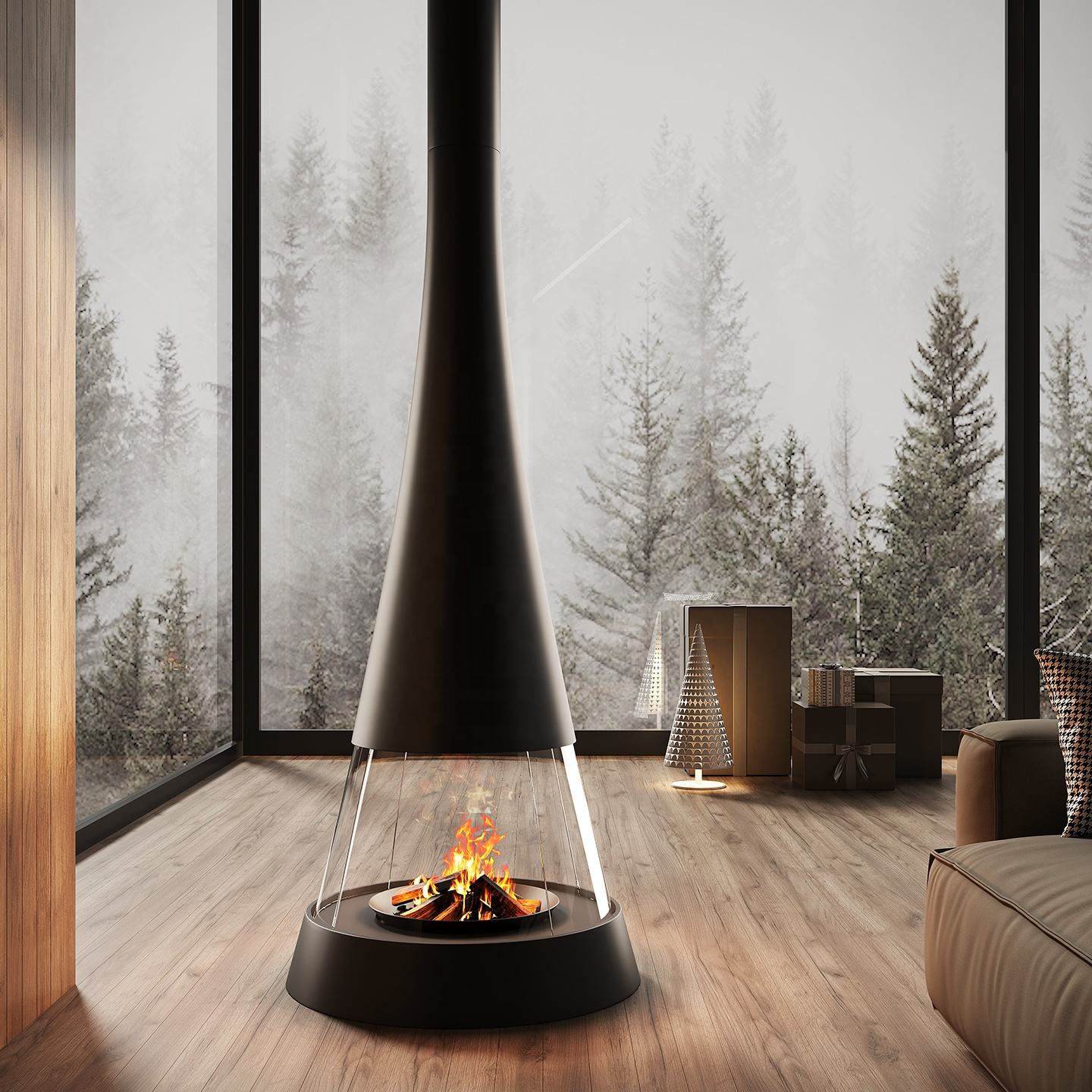 Custom Modern Freestanding Wood-Burning or biofuel Style Leisure Design Homes Villas Interiors