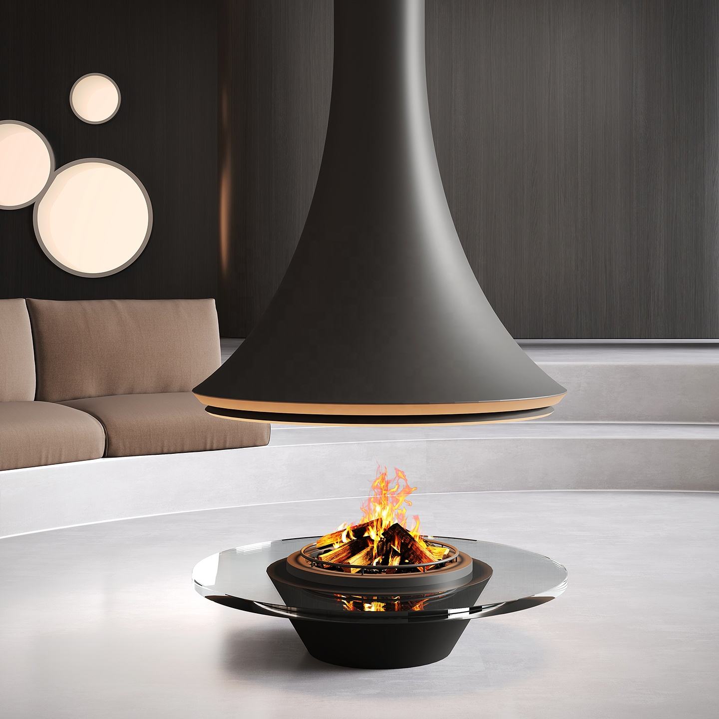High-End Custom Stainless Steel Fireplace Villa Smoke-Free Real-Flame Fireplace Home Wood-Burning Indoor Heating Fireplace