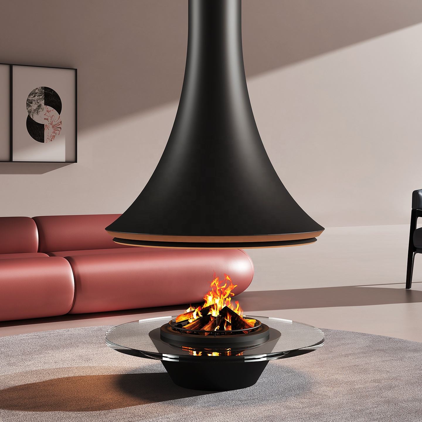High-End Custom Stainless Steel Fireplace Villa Smoke-Free Real-Flame Fireplace Home Wood-Burning Indoor Heating Fireplace