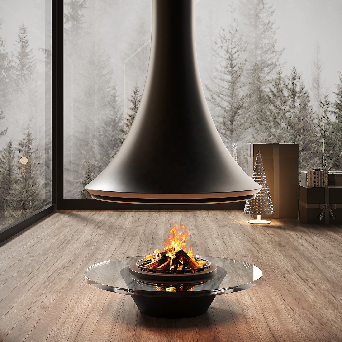 High-End Custom Stainless Steel Fireplace Villa Smoke-Free Real-Flame Fireplace Home Wood-Burning Indoor Heating Fireplace