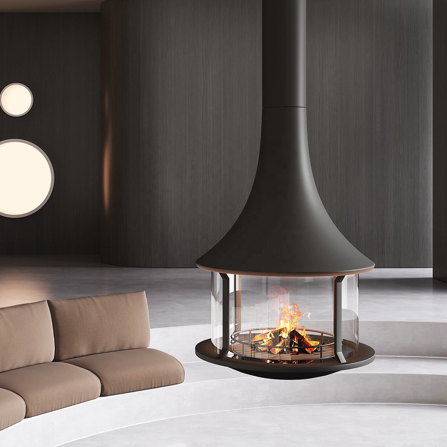 Luxury 360 View Wood Burning Fireplace Custom Hanging Real Flame Fireplace