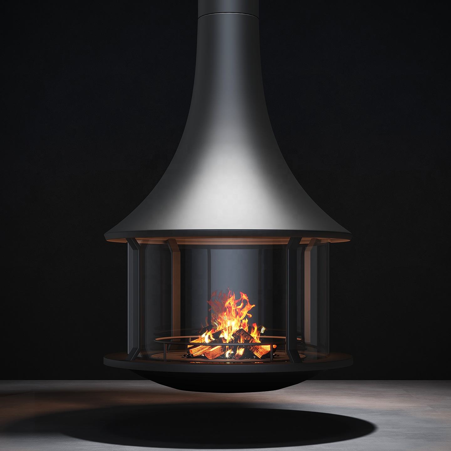 Luxury 360 View Wood Burning Fireplace Custom Hanging Real Flame Fireplace